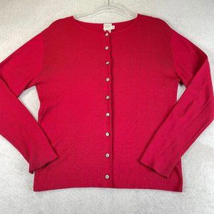 Garnet Hill Cardigan S Womens Red Silk Sweater Round Neck Long Sleeve Button